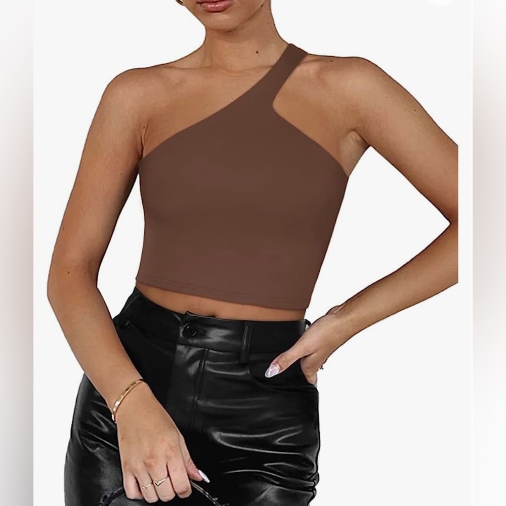 Women’s One Shoulder Double Lined Seamless Backless Crop Tank Top